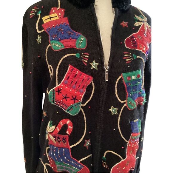 Designer Studio Original Christmas Full Zipper Sweater Petit Large - Picture 2 of 8